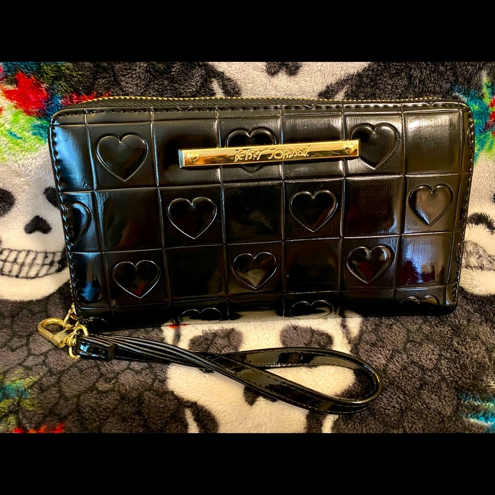Betsey Johnson Wristlet Wallet - Black Hearts
